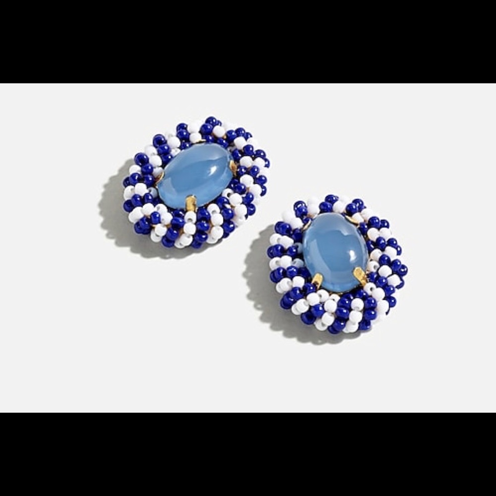 J. Crew - Seed-Bead Frame Stud Earrings/Color Navy